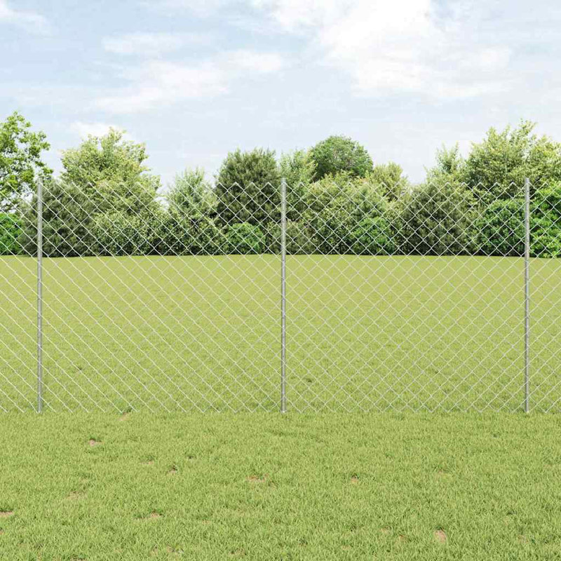 Vidaxl Fence With Posts Steel, Silver, 120cm H x 2500cm W x 2.7cm D