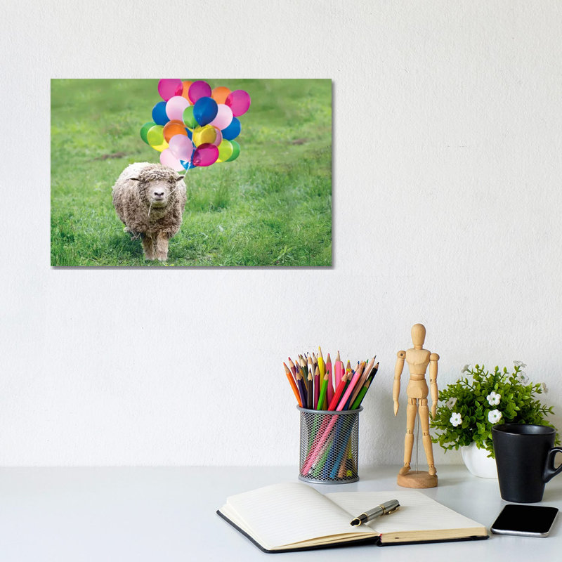 Babydoll Sheep Party Balloons by Karen Burke - Wrapped Canvas Print, 20.32cm H x 30.48cm W x 1.905cm D