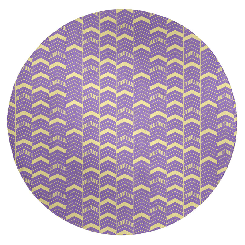 Tapis rose/jaune à chevrons lineed, Rond 5 pi