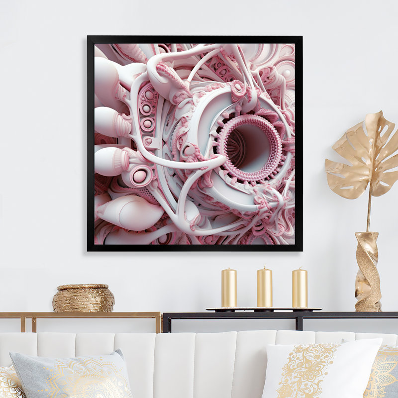 Alien Fractal Space Universe en 3D rose, Cadre simple noir, H 24 po x l 24 po x P 1 po
