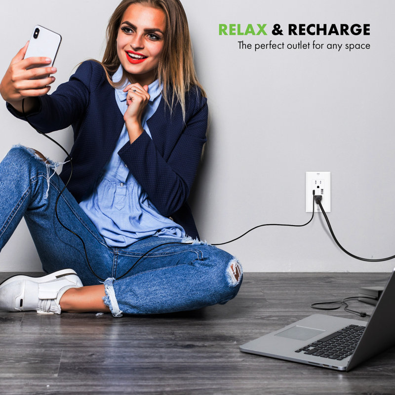 Chargeur de prise murale TopGreener USB, type C et type A, réceptacle de décoration 15A - blanc, avec plaque murale (paquet de 3)