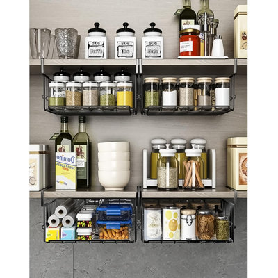 2Pack - 12.6In Metal Under Shelf Storage, Hanging Wire Basket Shelves, Undershelf Storage Basket For Kitchen Pantry Bookshelf