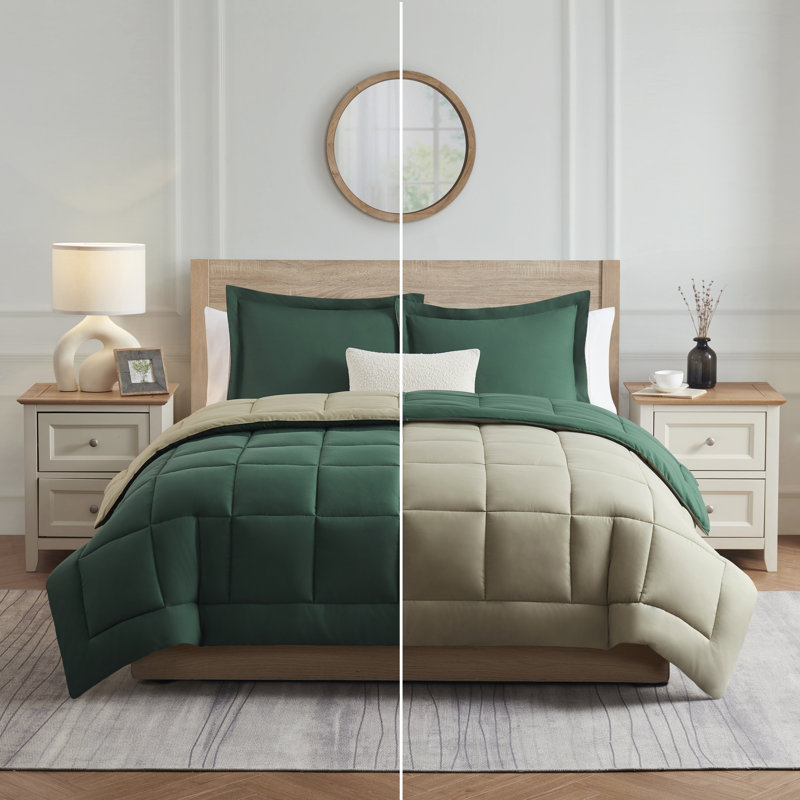 Nestl All Season Solid Lightweight Down Alternative Reversible Comforter, Hunter Green/Sage