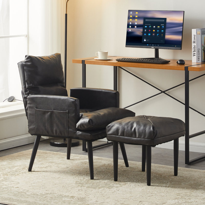 Acelia Faux Leather Accent Chair, Grey