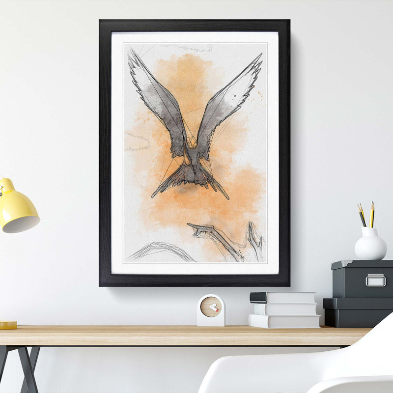 Bird in Flight in Abstract - Picture Frame Graphic Art Print, Black Framed, 36cm H x 27cm W x 2cm D