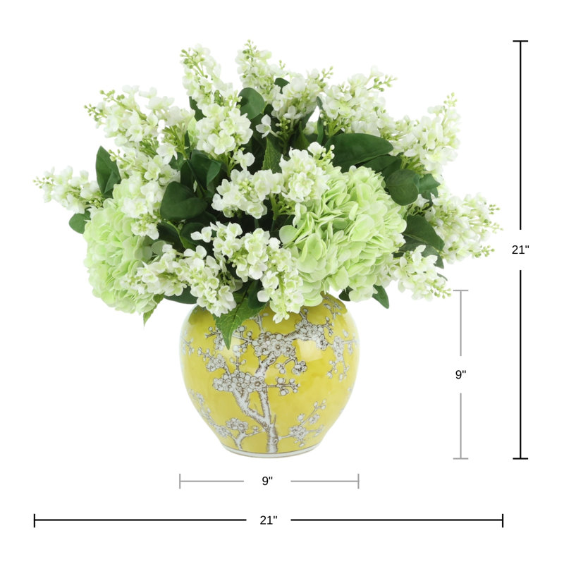 Hydrangea and Lilac Arrangement in Decorative Vase