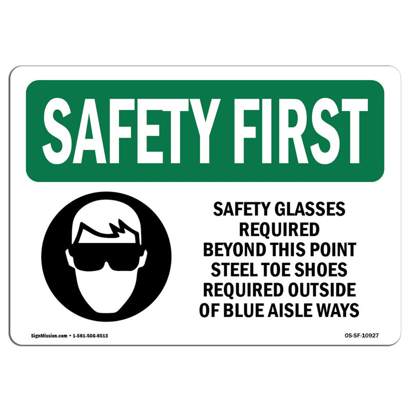 Lunettes de sécurité requises au-delà avec panneau en aluminium 12 x 18, H 12 po x l 18 po x P 0,1 po