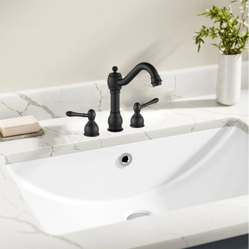 8-Inch Widespread Bathroom Faucet - Double Handle Deck Mount With Pull Rod & Pop-Up Drain, Antique Brass