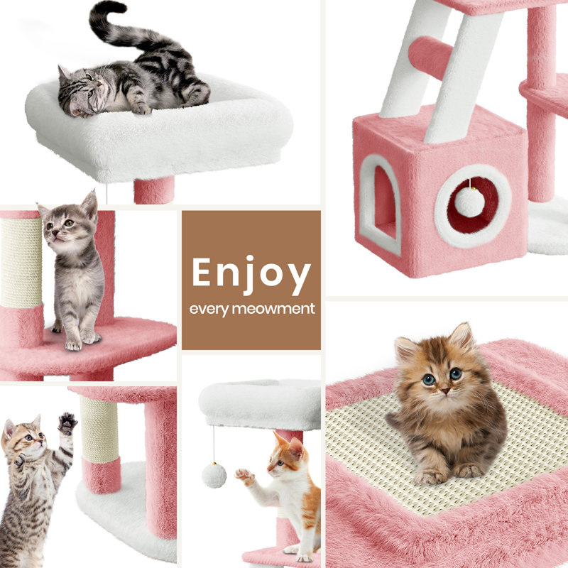 Amadahy 107cm H Cat Tree, Pink/White