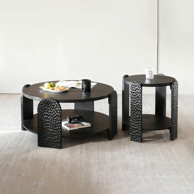 Modern Black Solid Manufactured Wood Round Coffee Table Sets