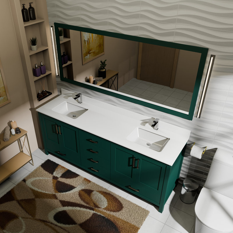 Meuble-lavabo double 72 po x P 22 po Jacques, Marbre de culture blanc, Vert