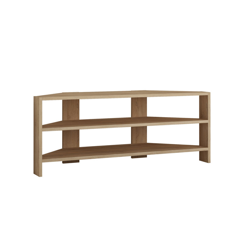 Meuble télé moderne en chêne avec option de fixation murale, 45 po x 14,2 po x 28,4 po | 100% panneau de particules enduit de mélamine, épaisseur: 0,7 pouce | Plusieurs tablettes pour le rangement et la présentation, finition brune élégante, parfaite pour le salon