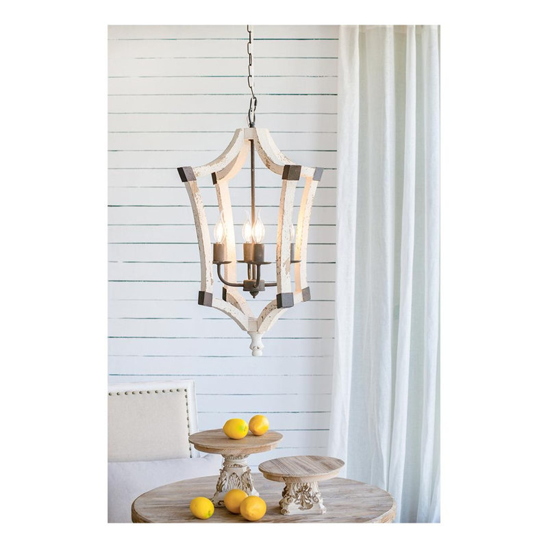 Lustre à oreilles antique en bois de sapin crème et fer 18,1 x 26,8 po