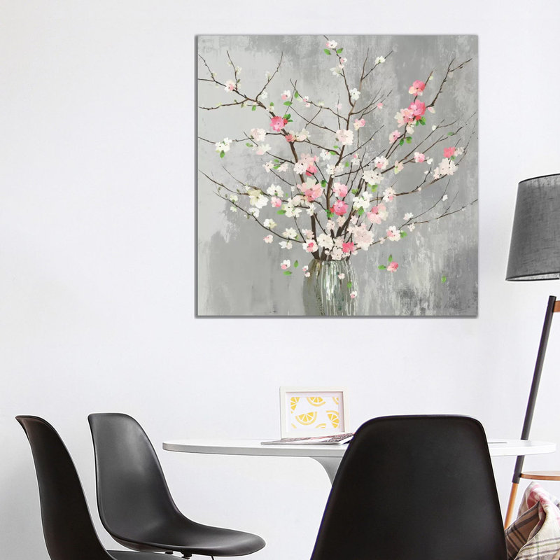 Delicate Pink Blooms by Asia Jensen - Wrapped Canvas Painting, 93.98 cm H x 93.98 cm W x 3.175 cm D
