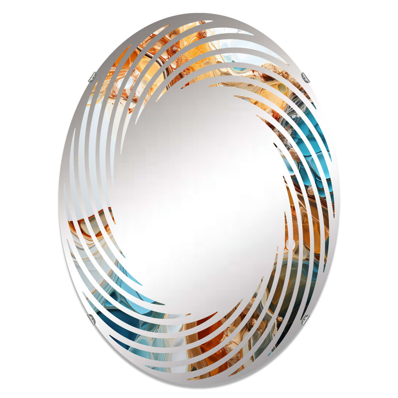 Encre liquide bleu et blanc Geyser - Miroir mural en spirale - MIR113172 - Ovale, 35,4 po x 23,6 po
