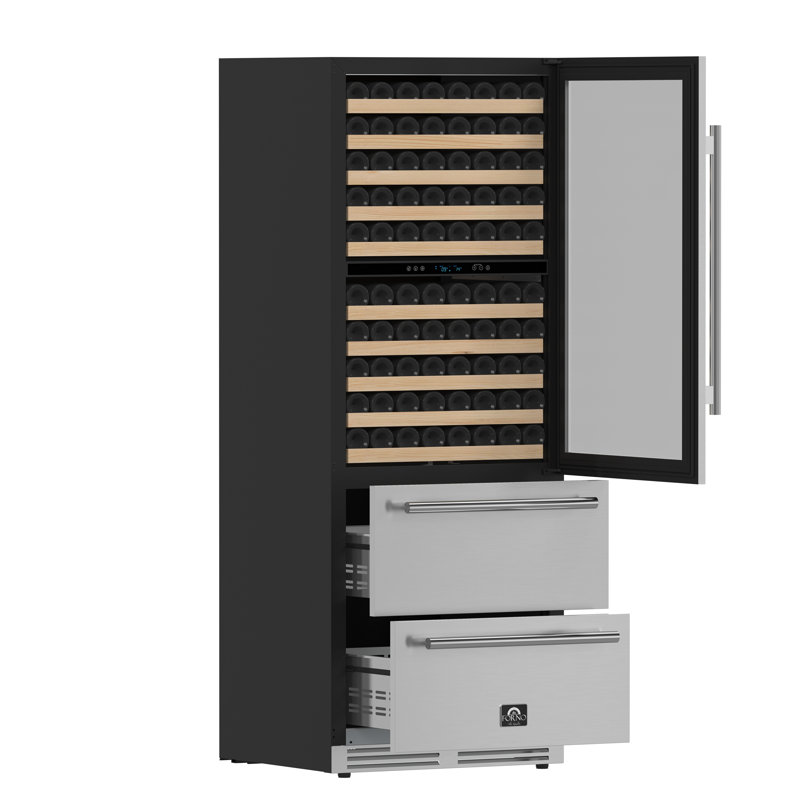 Celano 30" Dual Zone Wine Cellar, 150 Wine Bottles, 21.3 cu.ft. with 2 Beverage Cooling Drawers