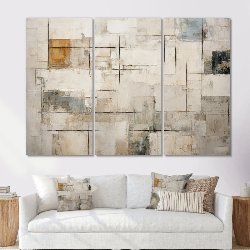 Ensemble de décorations murales scandinaves beige et doré, Toile tendue, H 32 po x l 48 po x P 1 po