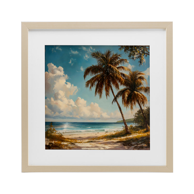 «Summer Beach Palms & Clouds», reproduction encadrée sous verre, design by Creative Studio, H 16 po x l 16 po