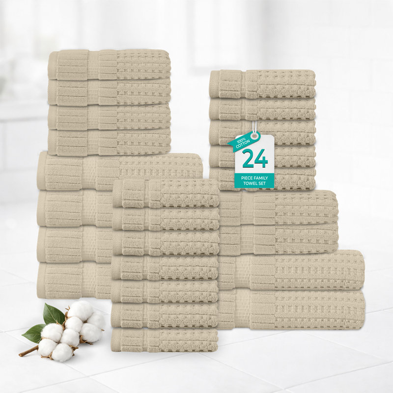 Ensemble de serviettes 24 pièces Willow - 100% coton peigné, 630 g / m² de qualité supérieure, ivoire, ultra-doux et très absorbant (6 serviettes de bain, 6 serviettes à main, 12 serviettes de toilette)