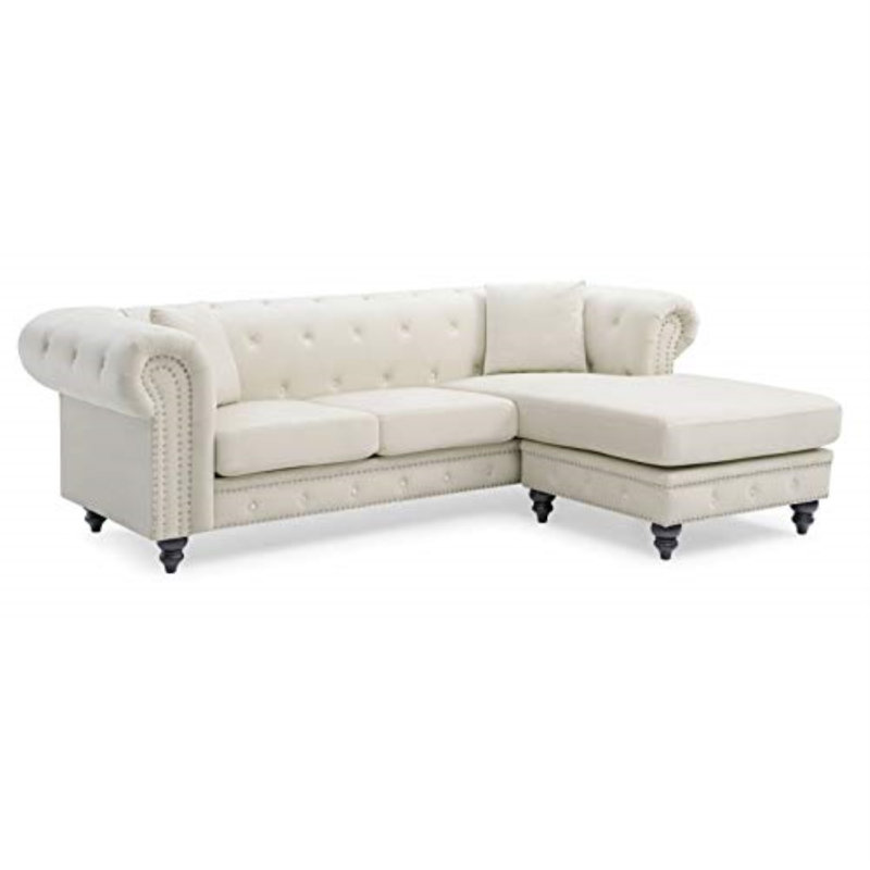 Nola Velvet L-Shaped Sectional Reversible, Ivory