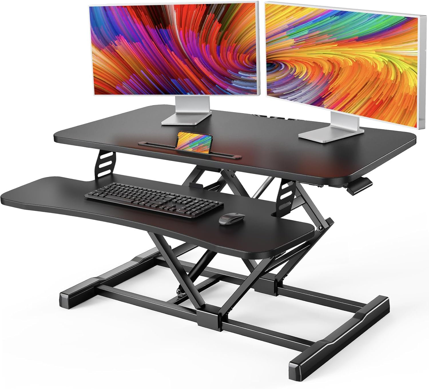 Inbox Zero 32” Sit To Stand Desk With Keyboard Tray, Height Adjustable ...