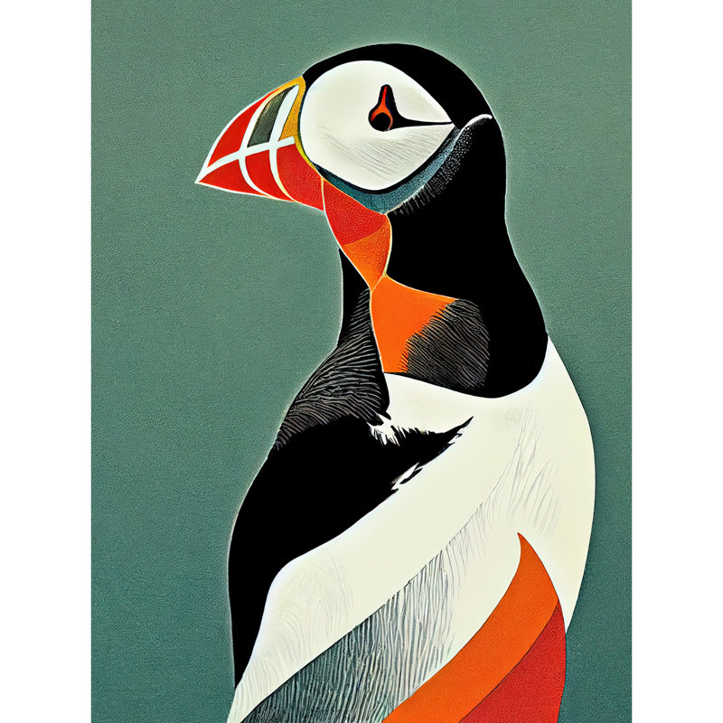 Bright Colourful Atlantic Puffin Bird - Print, Unframed, 40.5cm H x 30.5cm W