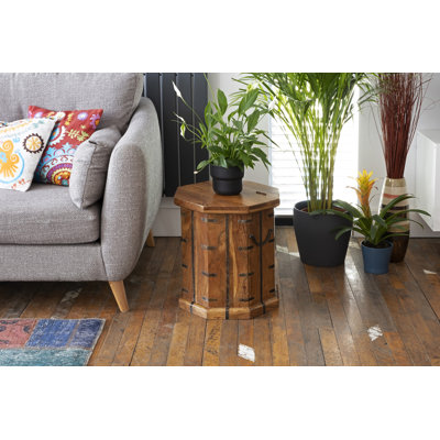 Themis Solid Wood Drum End Table