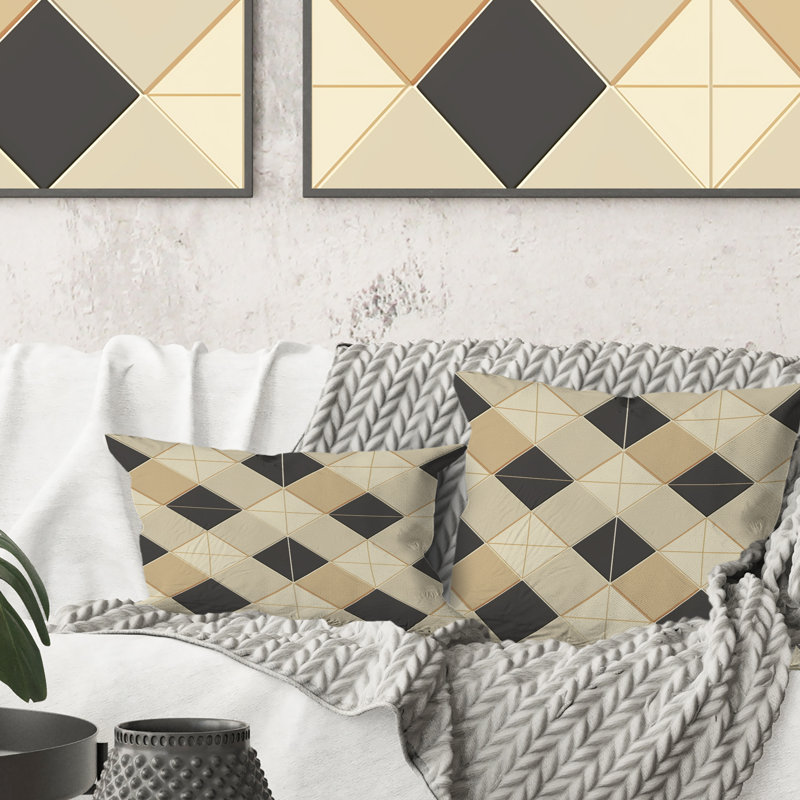 Beige Grey Triangles Pattern - Modern Throw Pillow, 18"H x 18"W
