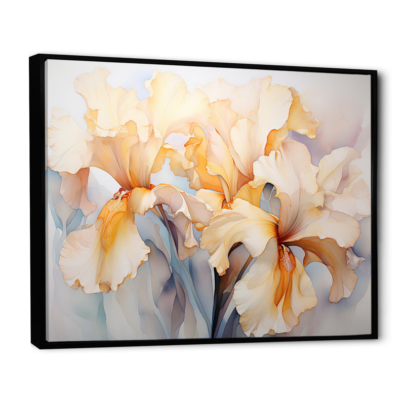 «Beige Minimalisme Irises Serenity Blooms» sur toile, Cadre flottant noir, H 16 po x l 32 po x P 1 po