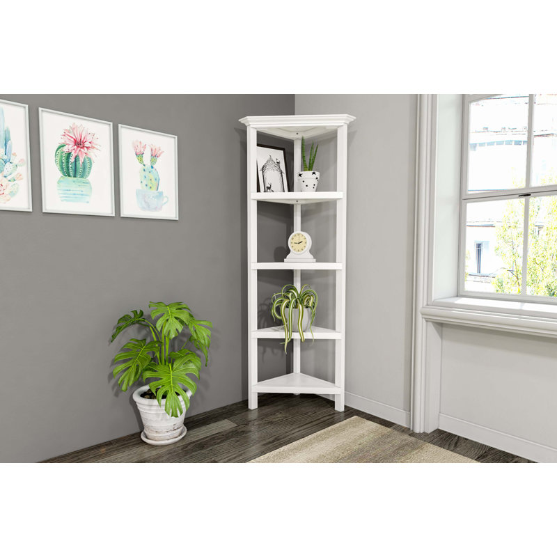 4-Shelf Tall Wood Corner Bookcase With Open Bookshelves, White