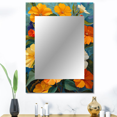 Vibrant jardin orange blanc Morning Glory II - miroir unique Morning Glory, grand miroir mural traditionnel, impression d'art en métal