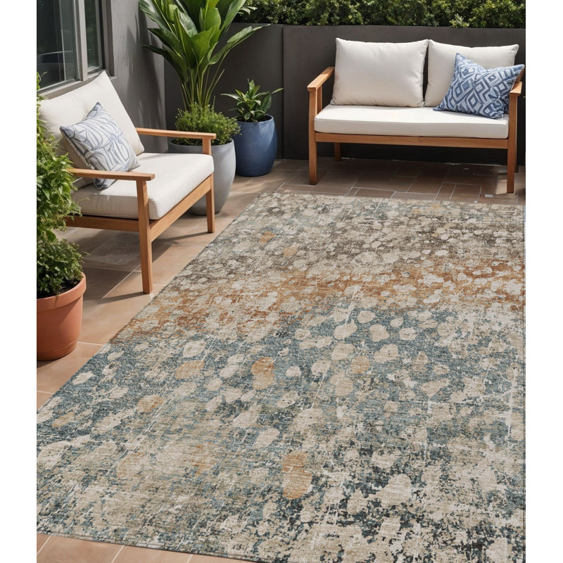 Tapis extérieur lavable abstrait beige et cuivre 5 pi x 8 pi