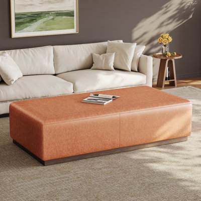 Pied de cocktail multifonctionnel en cuir de polyuréthane brun et en bois massif pour un espace de vie principal avec siège moelleux et conception sans dossier, idéal comme repose-pieds, table basse ou sièges d'appoint supplémentaires