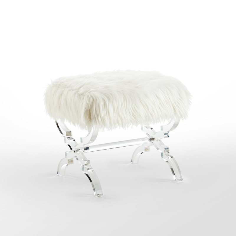 Repose-pieds 18 po en fausse fourrure transparente, Blanc crème