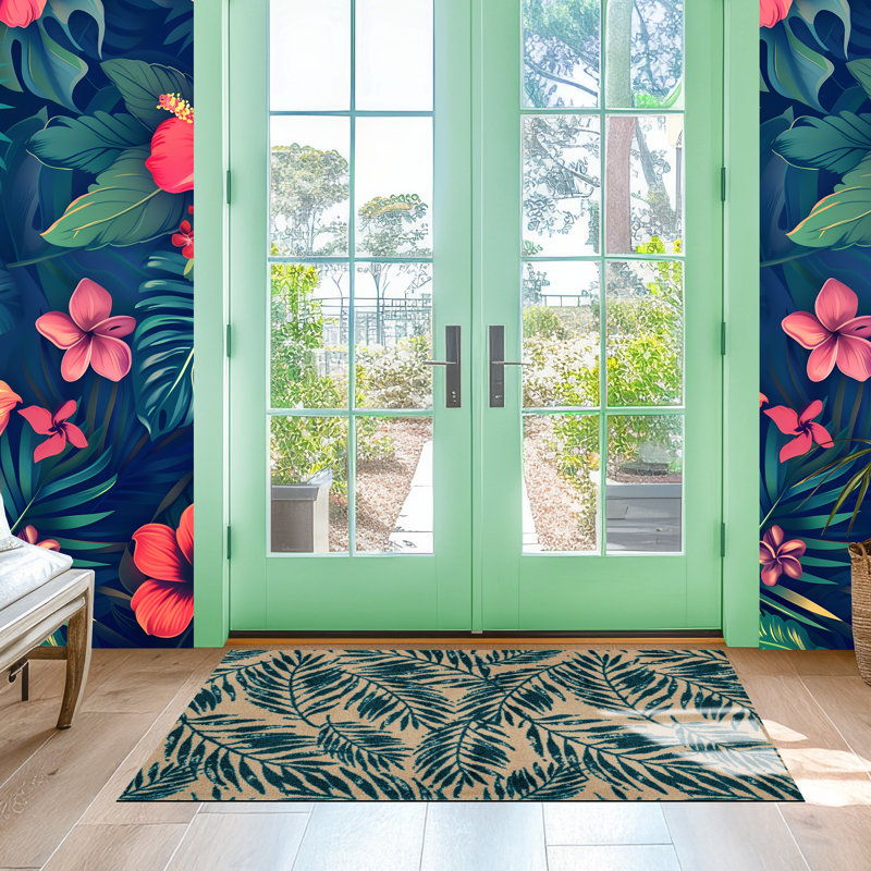 Tapis de sol lavable Palm Leaf, Sarcelle, L 28 po x L 47 po