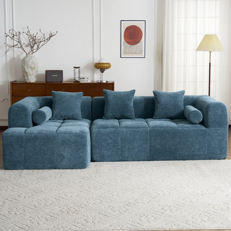 Canapé modulaire de 101,2 po avec canapé à compression complète et canapé modulaire à assise profonde et deux poches latérales pour le salon, bleu