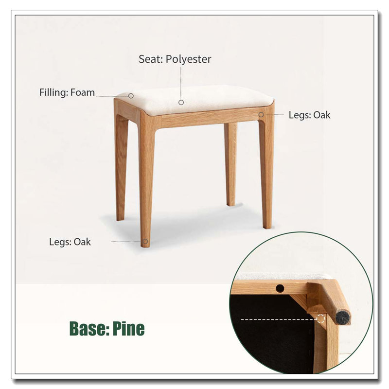 Tabouret de coiffeuse en bois massif de chêne rouge, Chêne rouge