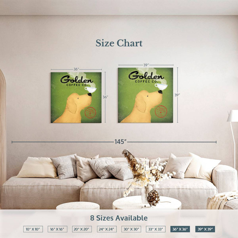Yarlin Golden Coffee Co sur fond vert, H 39 po x l 39 po
