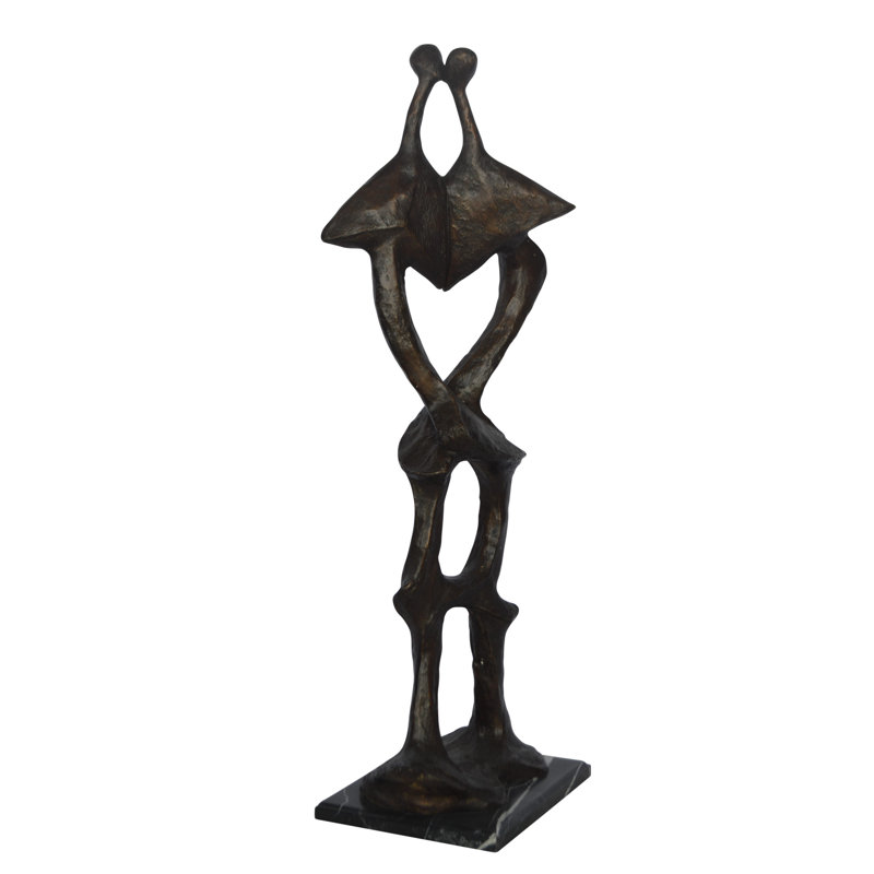 Abstrait d'art moderne, statue en bronze d'un couple qui s'embrasse - Taille: L 13 po x l 11 po x H 40 po.