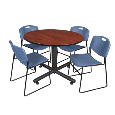 Nicklos Round Breakroom Table, 4 Zeng Stack Chairs
