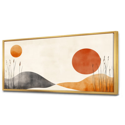 Orange gris, soleil orange sur des dunes tranquilles II - impression encadrée minimaliste, art sur toile chaud