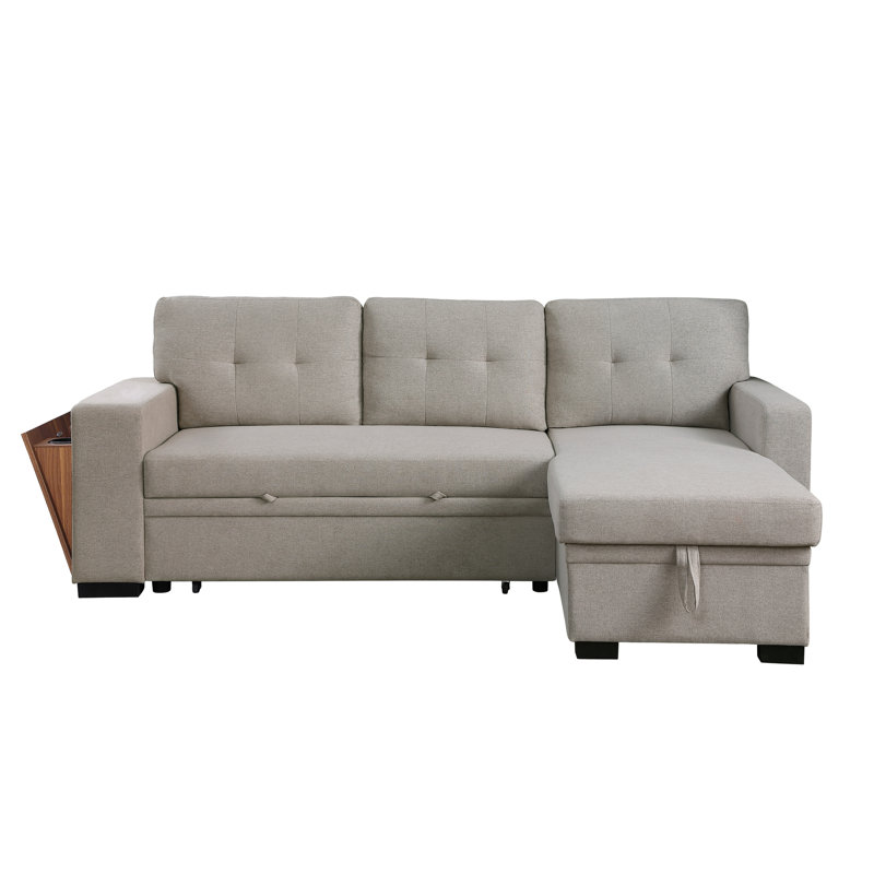Canapé modulaire rembourré 3 pièces en mélange de lin gris pour une assise coulissante confortable avec méridienne de rangement et coussins de dossier amovibles
