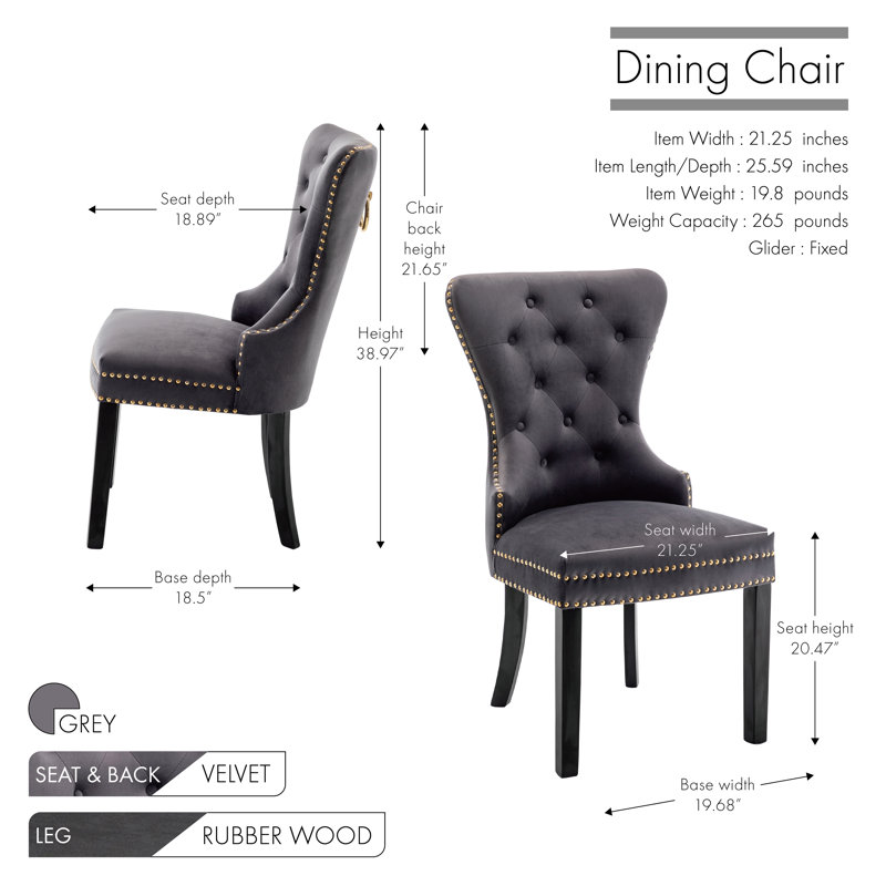 Chaise de salle à manger en velours avec pieds en bois d'hévéa Gislene, Velours gris, Noir
