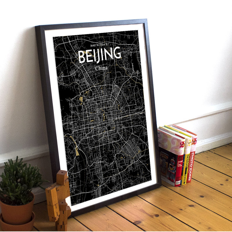 Beijing City Map - Unframed Graphic Art Print on Paper, 43.2cm H x 27.9cm W x 0.1cm D, Light Blue/White