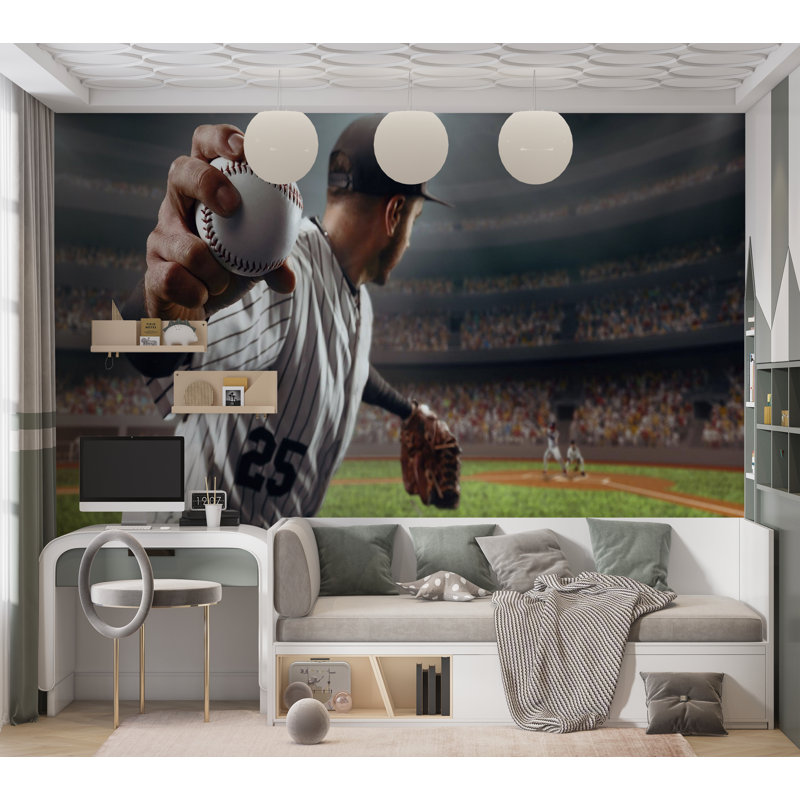Murale pelez et collez de qualité supérieure - Baseball Pitch Action, L 40 po x l 60 po