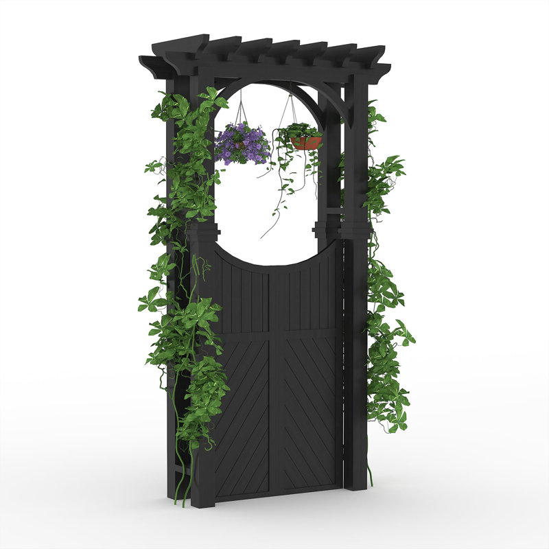 Wood Garden Arbour Trellis with Gate for Yard, Garden Decor, Grey