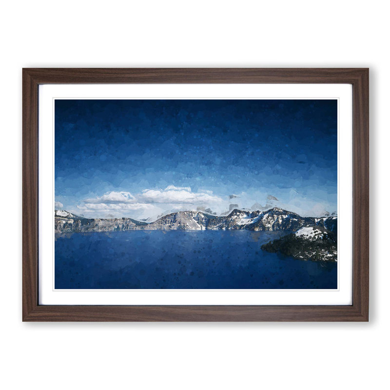 Crater Lake in Oregon in Abstract - Picture Frame Painting Print, 27cm H x 36cm W x 2cm D, Walnut Framed