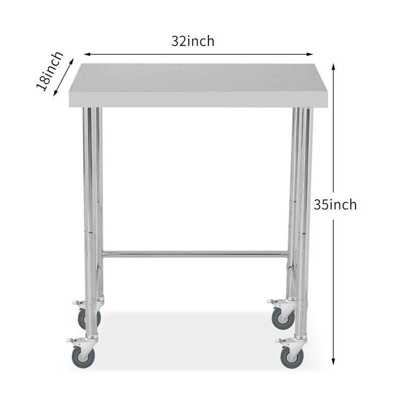 Table de travail en acier inoxydable en 5 tailles (16 x 24, 18 x 24, 18 x 28, 18 x 32, 18 x 36), table de préparation commerciale pour cuisine avec pieds ou roues fixes