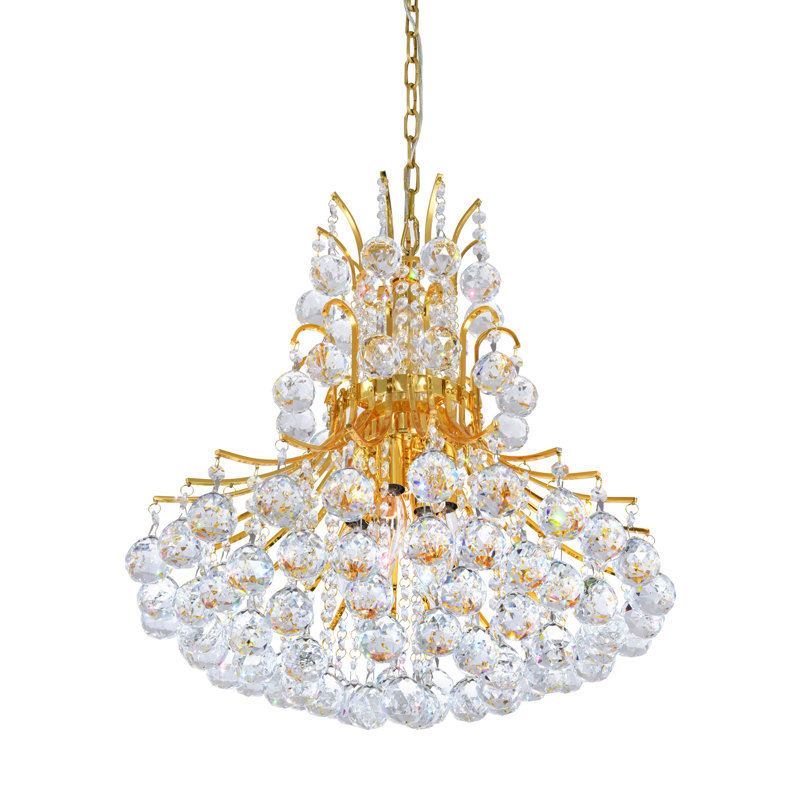 8 Light Gold Crystal Chandelier – 21-Inch Down Chandelier with Faceted Crystal Accents for Living Room, Dining Room, or Entryway