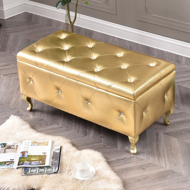 Banc de rangement rembourré Juilianna, Doré